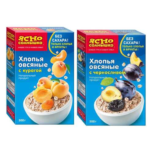 Хлопья Ясно Солнышко овсяные с курагой 300 г и с черносливом 300 г в Верный