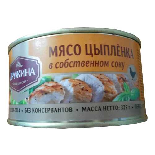 Мясо цыпленка Дружина в собственном соку гост 325 г в Верный