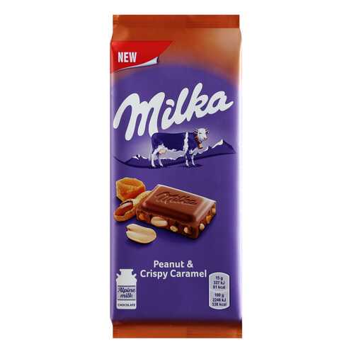 Шоколад Milka Молочный с арахисом и кусочками хрустящей карамели 90г в Верный