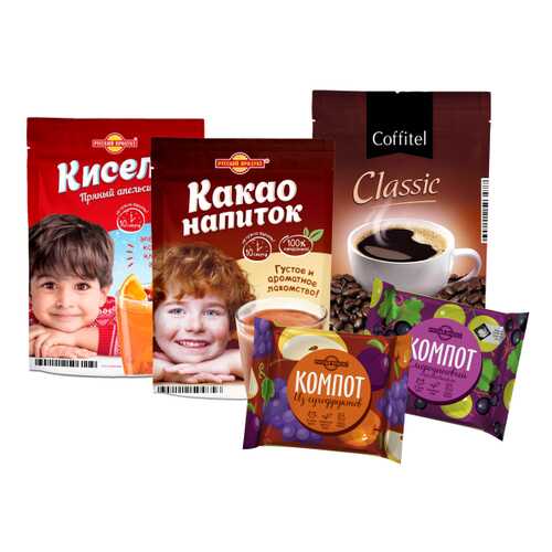 Набор напитки ( компот, кисель, какао, кофе) Русский продукт 5 штук в Верный